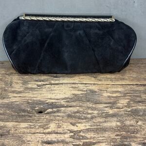 Vintage Sharif Suede Clutch Snakeskin Trim Gold Silver Twist Handle Bag